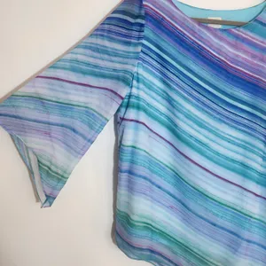 Chico's Colorful Stripe Asymmetrical Hem Tunic Blouse Size 1 (Medium) thumbnail 6