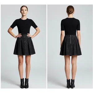 Nanette Lepore Black Jacquard Pleated Mini Skirt Back Zipper‎ Size 8 thumbnail 2