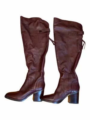 Franco Sarto Women’s Tall Brown Leather Heeled Riding Boots wide calf thumbnail 3