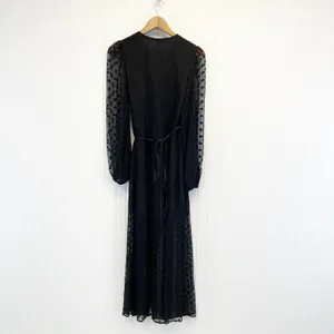 NEW Yumi Kim Womens‎ M Wicked Game Wrap Dress Black Swiss Dot Maxi Sheer Witchy thumbnail 11