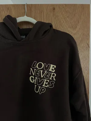 Vintage chocolate brown love never gives up hoodie thumbnail 3