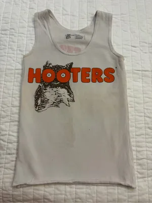 Vintage Hooters Girl Uniform Tank Top XXS White Graphic Hooters Makes You Happy thumbnail 1