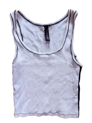 Skims Womens Ribbed Tank Top White Navy Blue Contrast Stitching Size Medium thumbnail 1