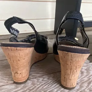 SPERRY TOPSIDER SOUTHAMPTON patent leather cork wedge slingback front bow shoes thumbnail 4