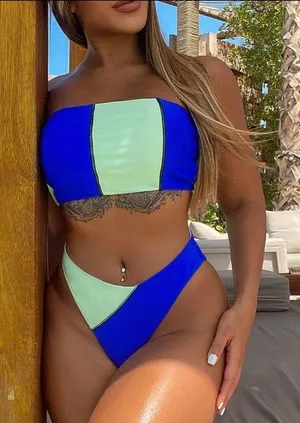 Boutique Color block bandeaus bikini set thumbnail 1