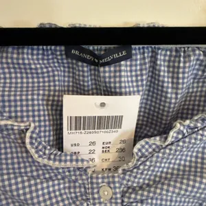 Brandy Melville Blue White Gingham Elara Button Front Ruffle Top One Size NWT thumbnail 2