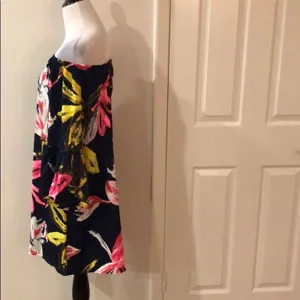 Navy Floral Off Shoulder Bell Sleeve Tunic Shift Mini Dress Size M thumbnail 6