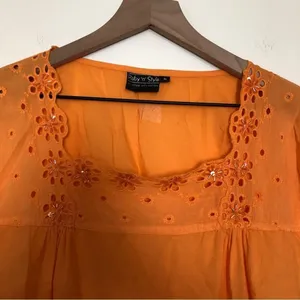 Ruby n Style Orange Cotton Cutout Embroidery Beaded Cap Short Sleeve Blouse thumbnail 7