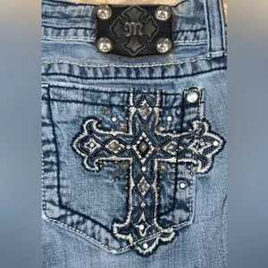 EUC Miss Me Boot Cut Jeans with Cross Embellishment size 30 x 30 thumbnail 3