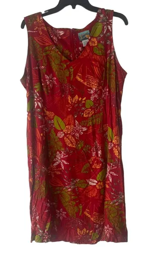 Bahama Beach Vintage 90s Women's Size 12 Large Hawaiian Red Tropical Midi Dress‎ thumbnail 1