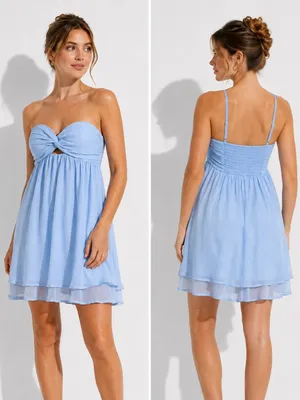 NWT Wild Fable Light Blue Strapless Babydoll Mini Dress With Straps Large thumbnail 2