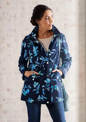 Dennis Basso Spring Rain Blue Floral Raincoat size XS thumbnail 1