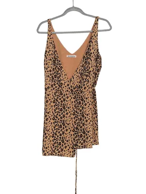 Reformation Anchorage Tan Leopard Print V-Neck Wrap Mini Dress MEDIUM in Feline thumbnail 2