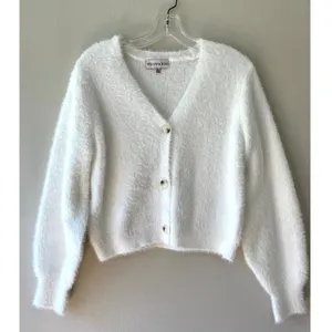 Willow and Wind White Open Front Cardigan Fuzzy Crop Sweater Long Sleeve Size S thumbnail 1