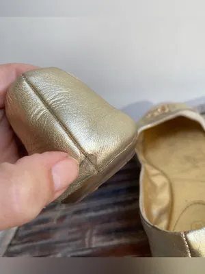 Coach Plaze ballet flats gold metallic crackle texture classic fall work office thumbnail 4