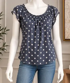 Lauren Conrad Polka Dot Tie Back Blouse Women's S Gray Pink Cap Sleeve thumbnail 1