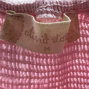 Altar'd State Linen Puff Sleeve Tie Front Cropped Blouse Top Pink Medium thumbnail 5