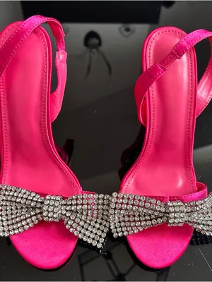 Women’s Hot Pink Satin Slingback Sandals with Crystal Bow thumbnail 2