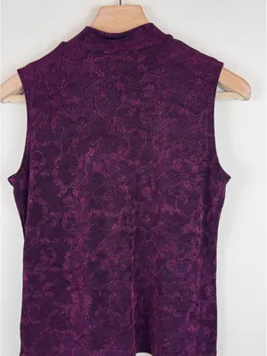 Weekenders Vintage Y2K Purple Jacquard Mock Neck Sleeveless Top M Made Canada thumbnail 7