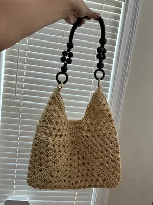 Boho Woven Straw Shoulder Bag with Beaded Strap 🌿 thumbnail 3