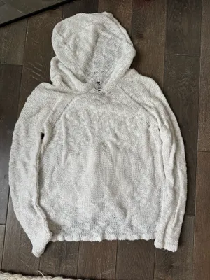 Roxy Bohemian Knit Crochet Mesh Sweater Hoodie White Small thumbnail 2