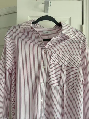 Parker Stripe Cotton Cropped Button Down Utility Pocket Shirt Size M/L thumbnail 3