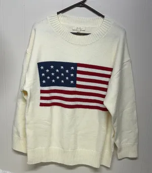 Elegant Ivory Sweater with American Flag Design thumbnail 1