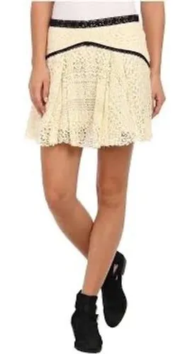Free People Apple of Eye Lace Mini Skirt Tea Cream Black Trim Size‎ 10 thumbnail 1