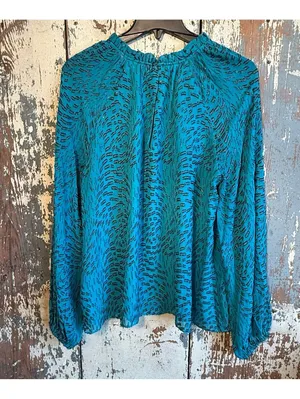Lilly Pulitzer Silk Caline Metallic Turquoise Top Long Sleeve Blouse, size Large thumbnail 4