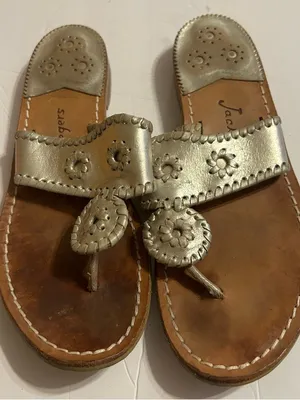 Jack Rogers Metallic Silver Leather Thong Sandals thumbnail 1