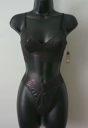 Skims Cotton Glitter Office Siren MobWife G-String Bra Lingerie Set M/L Black thumbnail 1