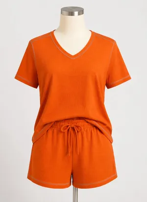 Ekouaer Lounge Set‎ Orange Cozy Soft Girl Athleisure Matching Set L thumbnail 1