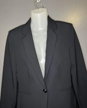 Express Blazer Womens 6 Black One Button Lined Stretch Notch Lapel Suit Jacket thumbnail 1