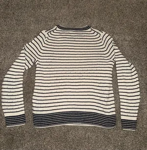 J.Crew Striped Sweater White and Navy Crew Neck Medium thumbnail 2