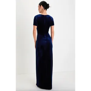 Lulus Eternal Elegance Navy Blue Velvet Short Sleeve Maxi Dress Formal Small NWT thumbnail 3
