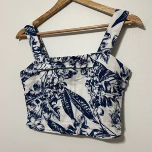 Abercrombie & Fitch Blue Floral Tank Top Size XS Crop Tropical Vacation Beach thumbnail 4