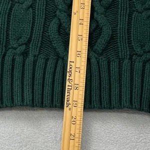 Lands End Drifter Womens M 10-12 Cotton Cable Knit Roll Neck Sweater Dark Green thumbnail 9