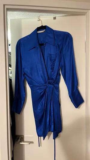 ZARA Blue Satin Wrap Mini Dress thumbnail 4