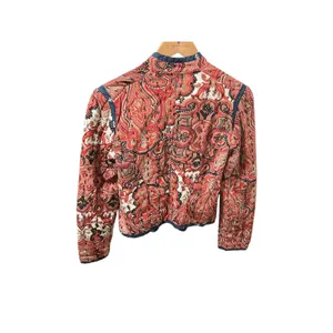 Anthropologie Quilted Paisley Jacket Red Blue Hook Eye Cropped XS Womens‎ thumbnail 3