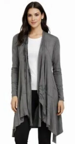 Anthropologie Tiny Gray Open Front Embroidered Floral Cardigan Sweater M thumbnail 1
