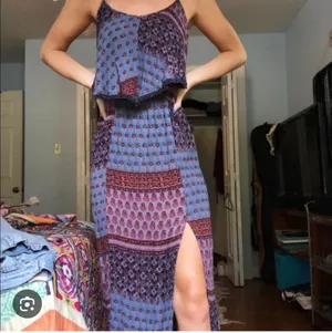 American Eagle Boho Strappy Maxi Dress in Navy and Burgundy Size Small Slit In M thumbnail 2