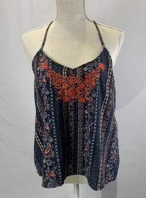Hollister Criss Cross Navy Blue Embroidered Cami Tank Size Large thumbnail 1