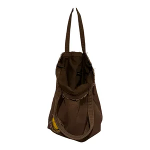 Urban Outfitters Smile Patch Distressed Canvas Brown Tote Bag thumbnail 11