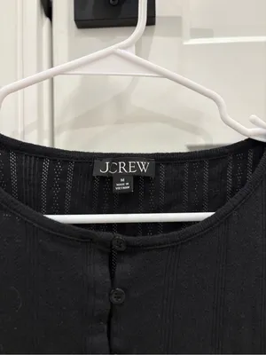 J. Crew Black Short Sleeve Button-Front Top 100%Cotton Size Medium thumbnail 3