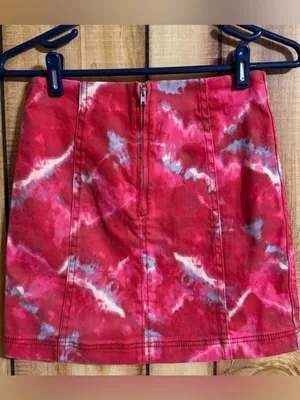 Free People Modern Femme Tie Dye Denim Mini Skirt High Rise Pink Size 2 thumbnail 5