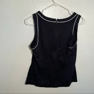 Ann Taylor Women's Size 0 Sleeveless Scoop Neck Blouse Tank Top Navy Blue White thumbnail 8