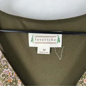 Love Riche Chiffon Olive Paisley Ruffle Long Sleeve Peasant Tiered Maxi‎ Dress M thumbnail 4