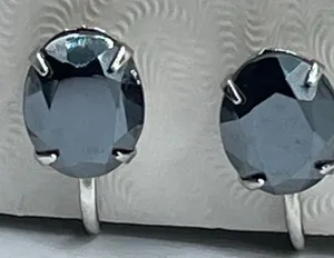 Vintage hematite silvertone clip earrings. thumbnail 1