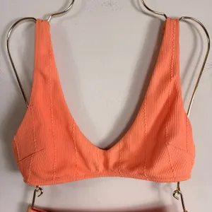 Aerie Orange Textured High Waisted Bikini Set V-Neck Bralette Top Small Medium thumbnail 3