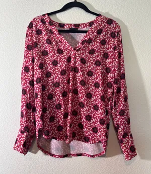 Ann Taylor Size S V-Neck Long Sleeve Floral Blouse Top - Magenta Sunset thumbnail 1